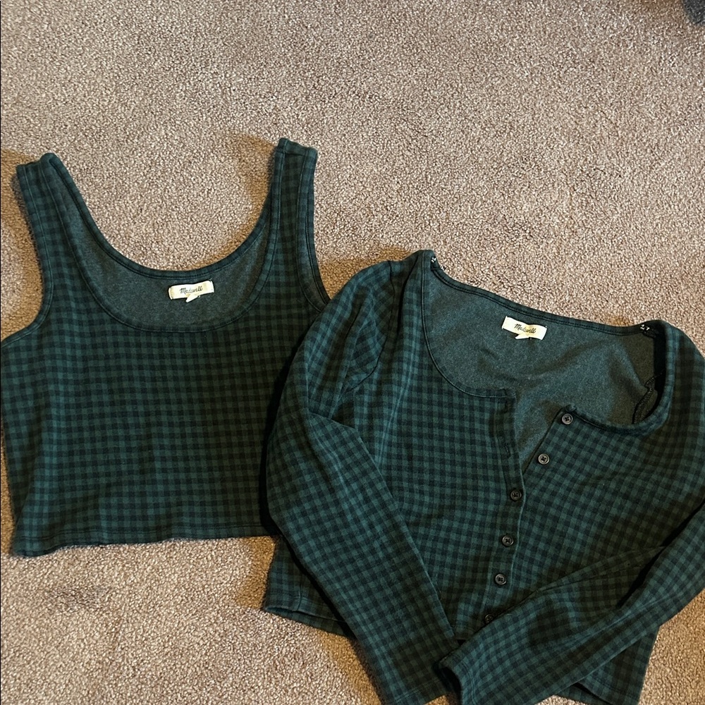 Madewell Green Plaid Crop Top Set